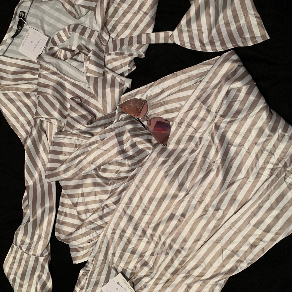 Tall Stripe Wide Leg Trousers and Long Sleeve Top